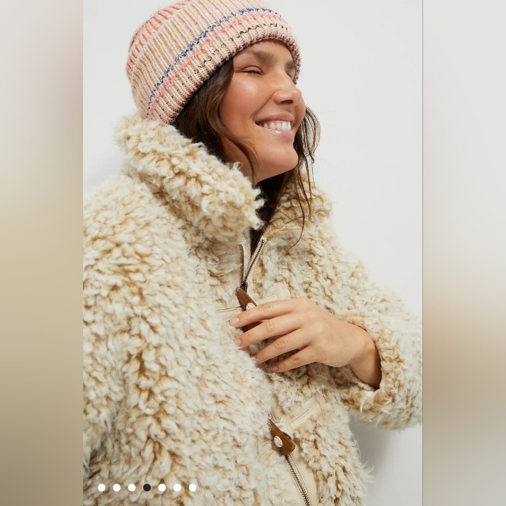 Anthropologie Brenna Shaggy Faux Fur Coat Size Small Boho Toggle Beige Taupe - Picture 8 of 15